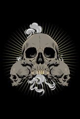 Skulls with smoke and light vector illustration