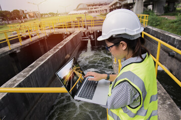 worker on Wastewater treatment concept. Service engineer on waste water Treatment Plant.