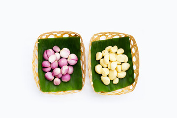 Fresh garlic with shallot on white background