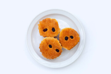 Mini castella cake on white background.