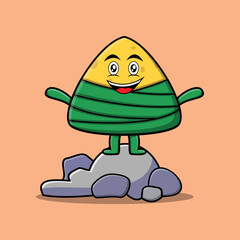 Cute cartoon chinese rice dumpling character standing in stone vector illustration