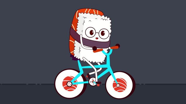 A sushi riding on a bicycle