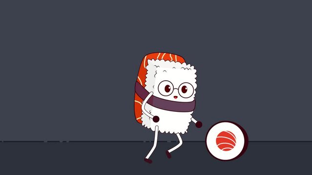 A running sushi with a sushi roll