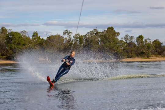 mature woman water-skiing on Lake Towerrinning
