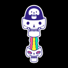Funny skulls and rainbow, illustration for t-shirt, sticker, or apparel merchandise. With doodle art.