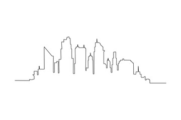 Single one line drawing modern cityscape. City skyline concept. Continuous line draw design graphic vector illustration.