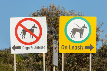 Dog area signs on beach