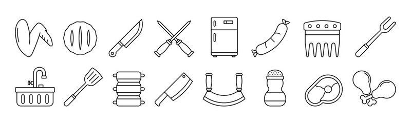 Butcher line art icon set design template vector illustration