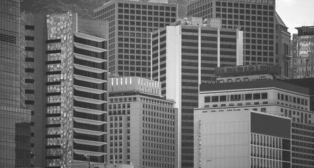 Fototapeta premium Hong Kong Commercial Building Close Up; black and white color