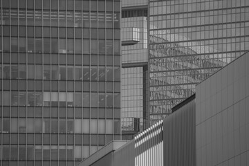 Obraz premium Hong Kong Commercial Building Close Up; black and white color