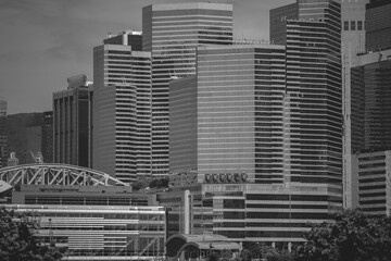 Fototapeta premium Hong Kong Commercial Building Close Up; black and white color
