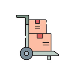Cart parcel delivery service icon. Parcel delivery by cart icon. Courier cart delivery icon. Delivery by cart icon. SVG vector illustration.