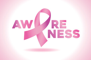 Awareness text with pink ribbon banner background