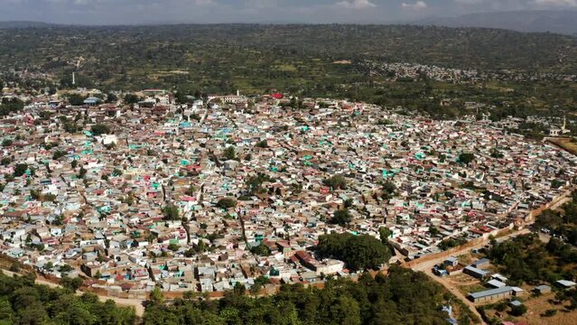 Panoramic View Over Harar Old Town On A Sunny Summer Day In Ethiopia - drone shot
