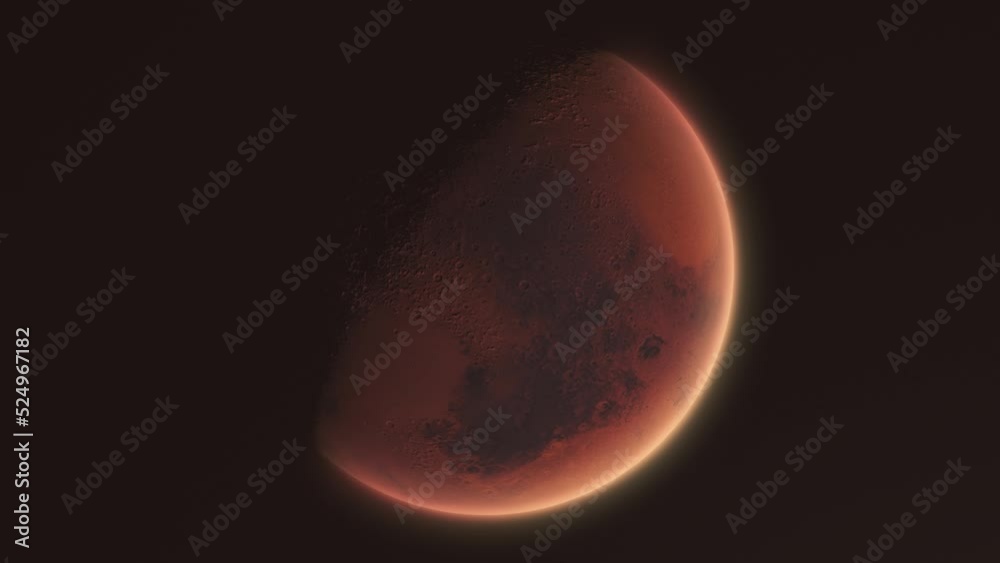 Sticker realistic mars from space rotating shot with bright atmosphere