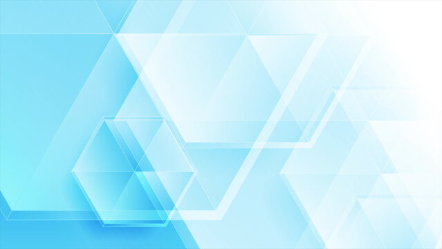 Light blue geometric tech background with glossy hexagons