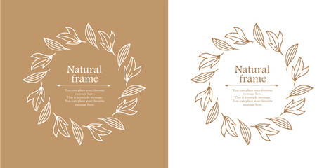 ナチュラルなフレーム、直物モチーフのデザイン素材のセット