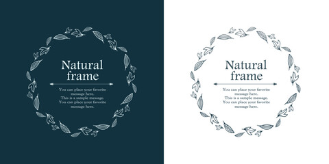 ナチュラルなフレーム、直物モチーフのデザイン素材のセット