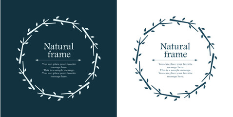 ナチュラルなフレーム、直物モチーフのデザイン素材のセット