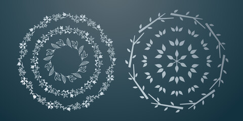 ナチュラルなフレーム、直物モチーフのデザイン素材のセット