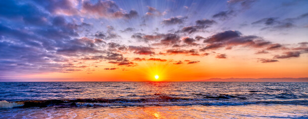 Sunset Ocean Inspirational Nature Landscape Sun Ray Banner