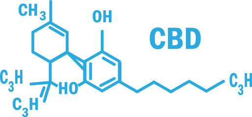 CBD skeletal formula molecular structure in chemistry, found in Cannabis, marijuana alternative medicine.