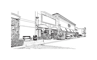 Building view with landmark of North Port is the 
city in Florida. Hand Drawn sketch illustration in vector.