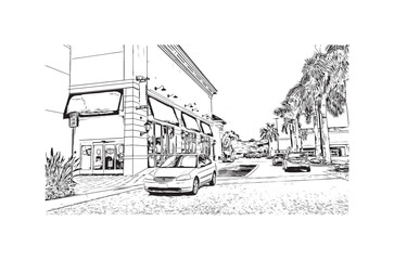 Building view with landmark of North Port is the 
city in Florida. Hand Drawn sketch illustration in vector.