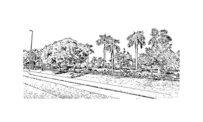 Building view with landmark of North Port is the 
city in Florida. Hand Drawn sketch illustration in vector.