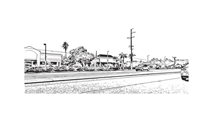 Building view with landmark of North Port is the 
city in Florida. Hand Drawn sketch illustration in vector.