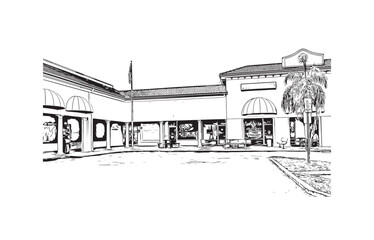 Building view with landmark of North Port is the 
city in Florida. Hand Drawn sketch illustration in vector.