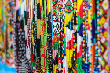 Colorful traditional jewelry sold at weekly market