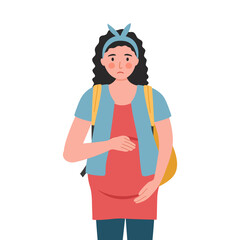 Pregnant teenager student girl in flat design on white background.