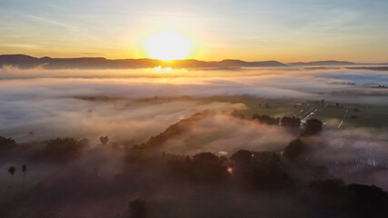 Sunrise and sea fog near Khao Yai forest.