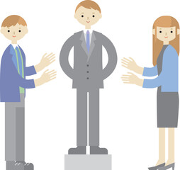 壇上に立つスーツ姿の男性を拍手で称賛する男女のイラスト