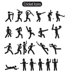 Fototapeta na wymiar A Set of Cricket Pictogram Icons 
