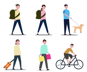 Fototapeta na wymiar People. Walking outdoor people illustration icon sets. Vector illustration 