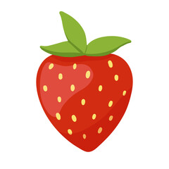 Vector cute strawberry and green leaves. Illustration of summer berry isolated on white