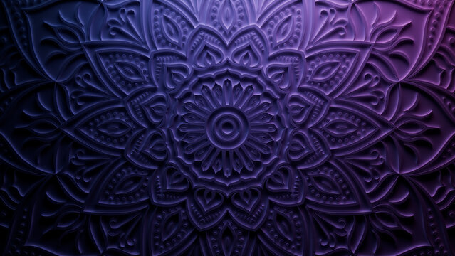 Purple Ornamental Pattern Background. Three-dimensional Diwali Celebration Concept. 3D Render.