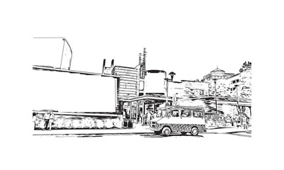 Building view with landmark of Norwalk is the 
city in Connecticut. Hand drawn sketch illustration in vector. 