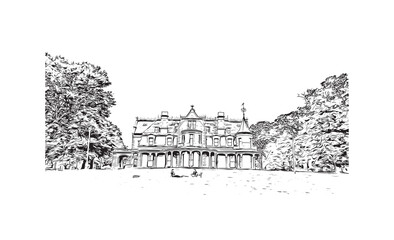 Building view with landmark of Norwalk is the 
city in Connecticut. Hand drawn sketch illustration in vector. 