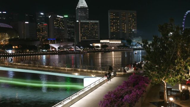 view of the city river skyline at night river in Singapore time lapse 