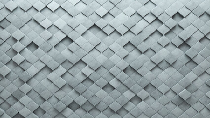 Concrete Tiles arranged to create a Polished wall. Arabesque, Futuristic Background formed from 3D blocks. 3D Render