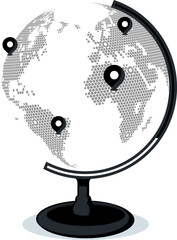 Vector world map globe with pointers