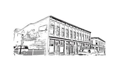 Building view with landmark of Norwalk is the 
city in Connecticut. Hand drawn sketch illustration in vector. 