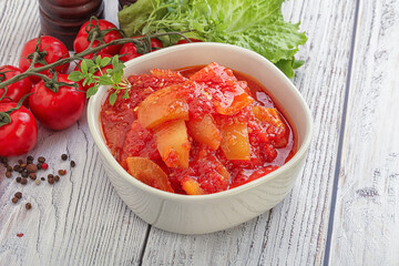 Hungarian lecho with tomato and paprika