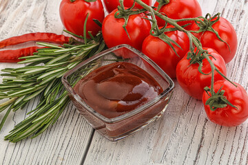 Tomato barbecue sauce on the bowl