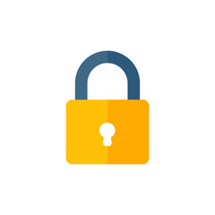 yellow padlock for locking the information on the computer data encryption concept