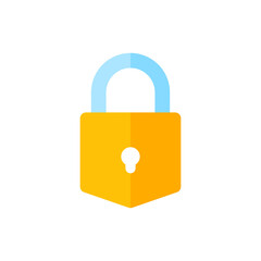 yellow padlock for locking the information on the computer data encryption concept