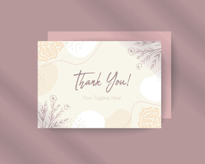 Thank you card template with beautiful floral elements